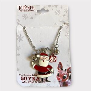 Rudolph Santa Charm Necklace in silver with small present charms New